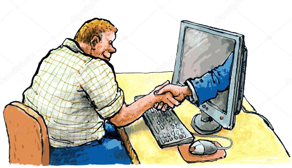 online handshake on computer screen