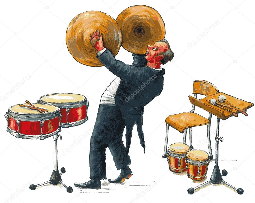 Musician of orchestra playing the cymbals