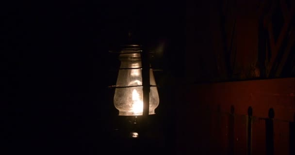 Old kerosene lamp at night. — Stock Video