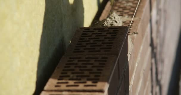 Construction. Man lays bricks. Close up. — Stock Video