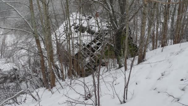 Wit Rusland Winterlandschap Verlaten Huis — Stockvideo