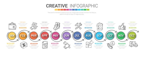 Negócios Linha Tempo Para Meses Ano Vetor Design Infográficos Linha —  Vetores de Stock