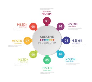 Zaman Çizelgesi Bilgisel Şablonu, Vektör bilgisel zaman çizelgesi dizayn şablonu 8 adımlı, Vektör illüstrasyonu, iş akışı düzeni, diyagram, sayı artırma seçenekleri için kullanılabilir.