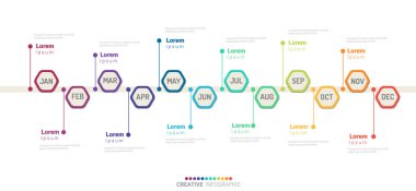 12 ay, 1 yıl, zaman çizelgesi bilgi grafikleri tasarım vektörü ve sunum işi 12 seçenek, adım veya süreçle İş konsepti için kullanılabilir. 