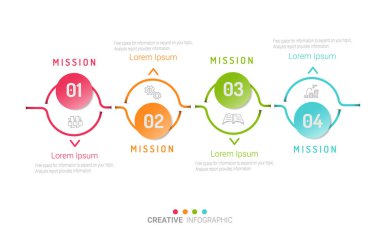 Zaman Çizelgesi Bilgisel Şablonu, Vektör bilgisel zaman çizelgesi dizayn şablonu ve 4 adımlı, Vektör illüstrasyonu, iş akışı düzeni, diyagram, sayı artırma seçenekleri için kullanılabilir.