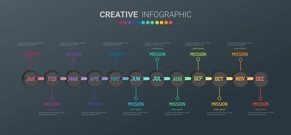 Negócios Linha Tempo Para Meses Ano Vetor Design Infográficos Linha —  Vetores de Stock