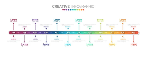 Negocio Línea Tiempo Durante Meses Año Vector Diseño Infografías Línea — Vector de stock