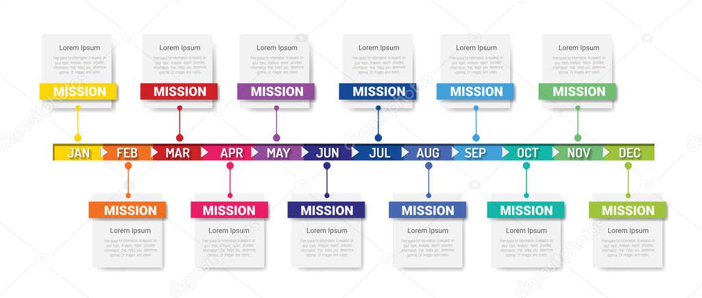 Year planner, 12 months, 1 year, Timeline infographics design vector and Presentation business can be used for Business concept with 12 options, steps or processes. 