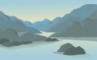 Manzara çizimi, düz bir şekilde manzaralar. Doğal duvar kağıtları minimalist, çokgen bir kavramdır..