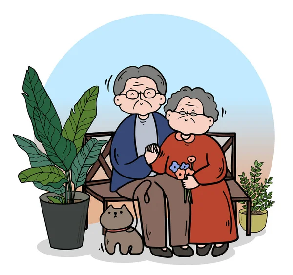 Senior Man Woman Family Elderly People Stay Home Lovers Parents — Stock Vector