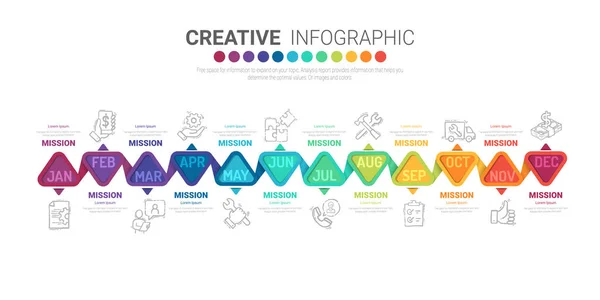 Planejador Ano Meses Ano Vetor Design Infográficos Linha Tempo Negócios — Vetor de Stock