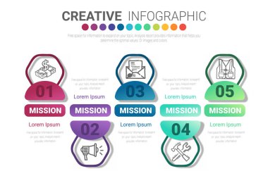 5 seçenekli sunum bilgi şablonu, vektör bilgi grafikleri tasarımı ve pazarlama simgeleri iş akışı düzeni, adımlar veya süreçler için kullanılabilir.