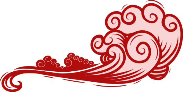 Kırmızı uğurlu bulut elementleri geleneksel Doğu Asya tarzında altın çizgili, Çin yeni yılı için dekoratif doğu süsü.