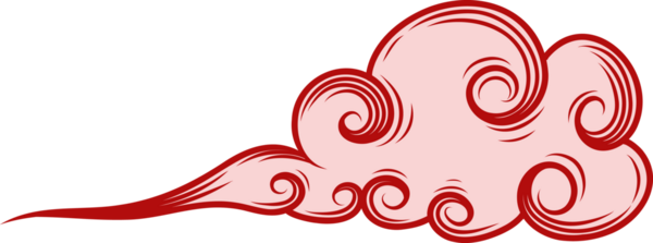 Kırmızı uğurlu bulut elementleri geleneksel Doğu Asya tarzında altın çizgili, Çin yeni yılı için dekoratif doğu süsü.