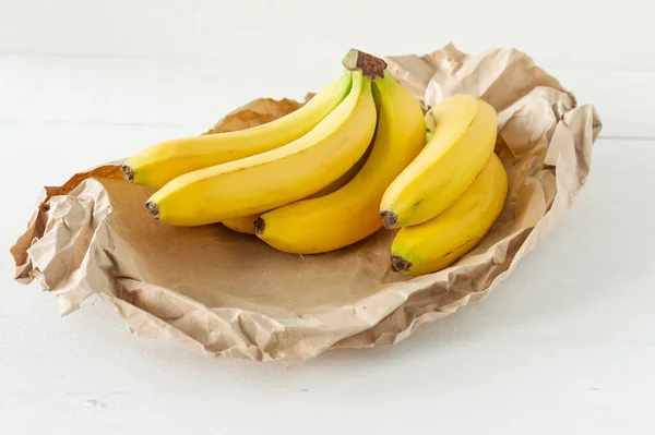 Monte Bananas Maduras Num Saco Papel Conceito Alimentação Saudável — Fotografia de Stock