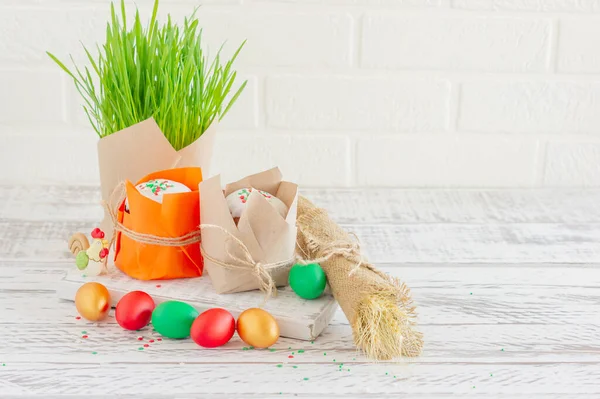 Velikonoční Pozadí Tradiční Jídlo Svátečním Stole Velikonoční Dort Velikonoční Malovaná — Stock fotografie