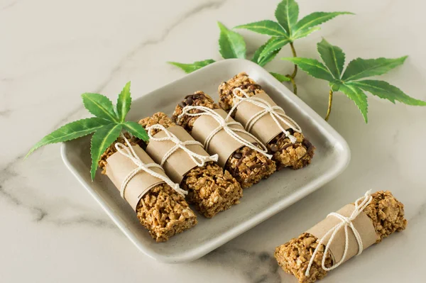 Homemade Chocolate protein bars with hemp seeds and dates. Healthy vegan food