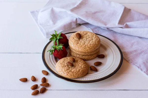 Useful Lenten Cookies Almond Flour Strawberry Rustic Wooden Background Selective — Stock Photo, Image