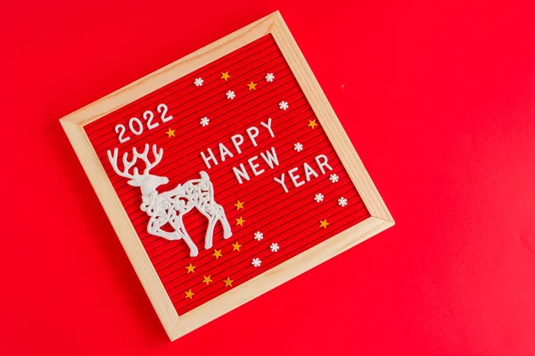 Slavnostní Nový Rok Pozadí Červený Dopis Deska Texem Šťastný Nový — Stock fotografie