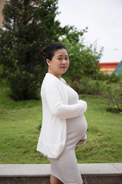 Happy Asian Pregnant Woman Park — Stock Photo, Image