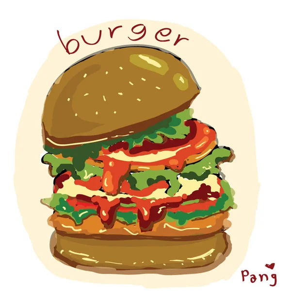 Pembe Arka Planda Çift Burger Vektörü — Stok Vektör