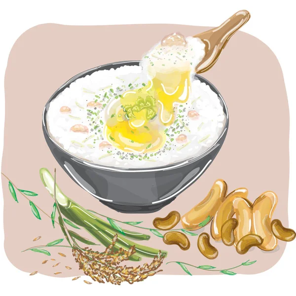 Congee Porc Avec Oeuf — Image vectorielle