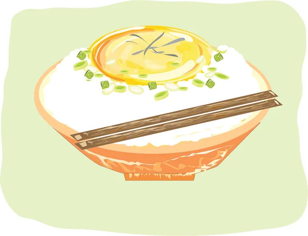 White Rice Raw Egg Japanese Food Illustrator Food — Stok Vektör