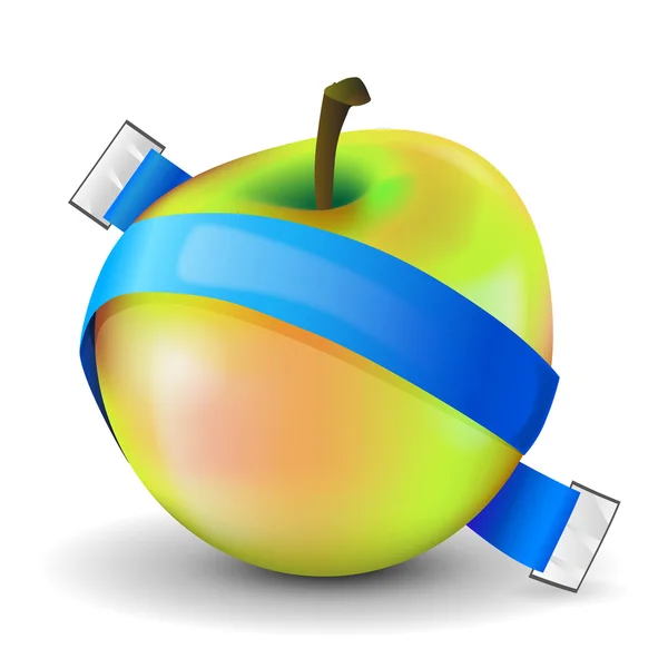 Ilustración vectorial de manzana con cinta métrica azul sin escala — Vector de stock