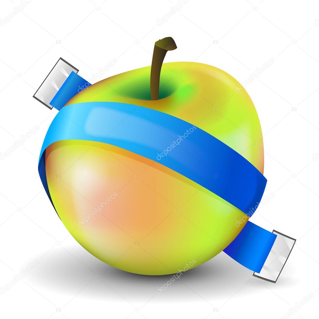 Vector illustration of apple with blue measuring tape without scale