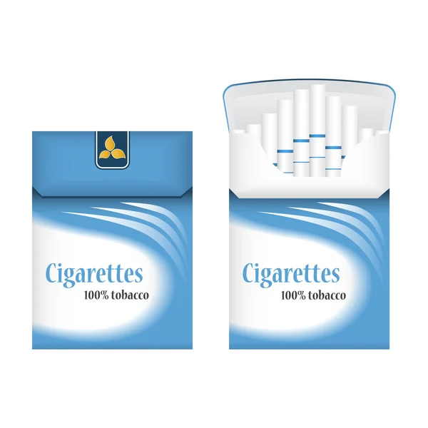 Boîte de cigarettes fermée et ouverte bleue. Illustration vectorielle — Image vectorielle