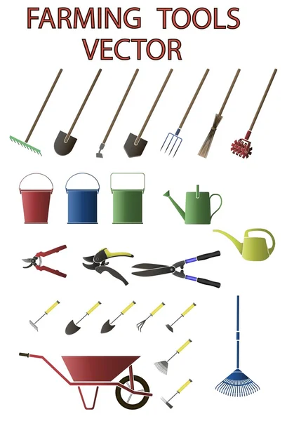 Collection d'outils agricoles colorés — Image vectorielle