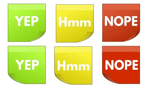 Colored Yep, Hmm, Nope stickers set. — Stock Vector