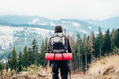 Beyaz erkek dağda hiking