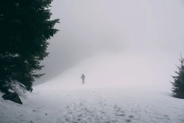 Senderismo masculino en montañas nevadas — Foto de Stock