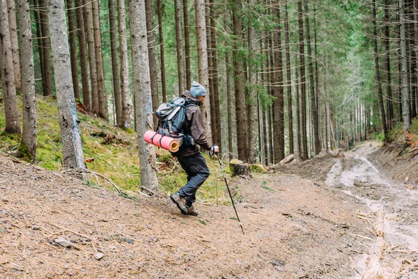 Caminhadas masculinas caucasianas nas montanhas — Fotografia de Stock