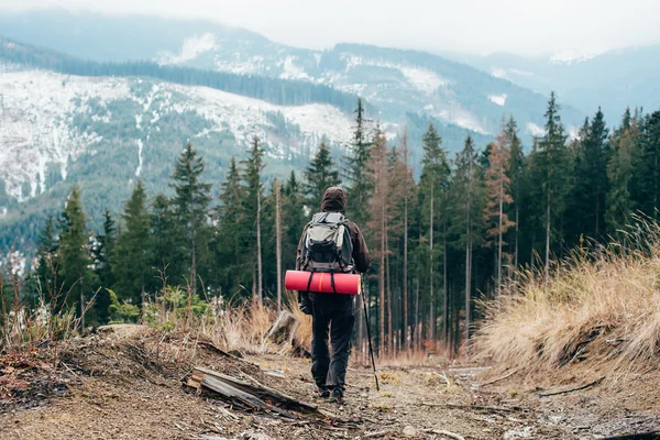 Beyaz erkek dağda hiking