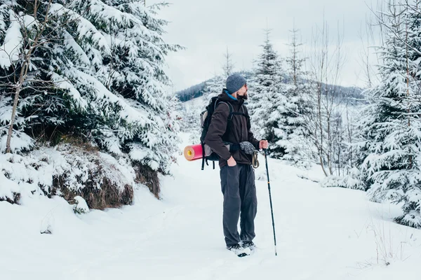 Adam dağlarda hiking — Stok fotoğraf