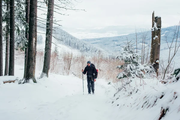 Mann wandert in den Bergen — Stockfoto