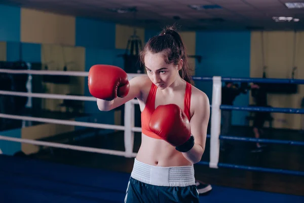 Boxing girl doing exercises — Stock Photo, Image
