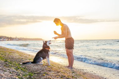 Delikanlı ile köpek sahilde