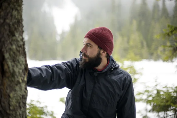 Jovem caucasiano masculino caminhadas nas montanhas — Fotografia de Stock