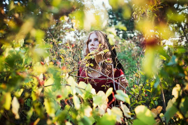 Bruja en el bosque. Practicando magia. Concepto Halloween —  Fotos de Stock