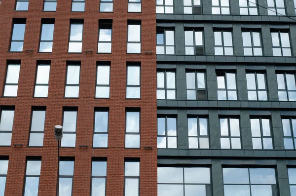 Facade of a building in the American style. Building in Chicago. Minimalistic architecture. Exterior. Concrete building.