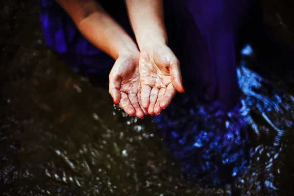 Stream of clean water pouring into hands