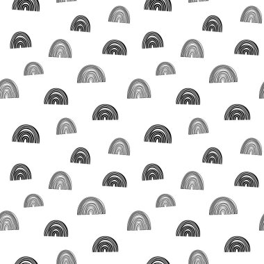 Gökkuşağı pürüzsüz desen, siyah beyaz el çizimi kavisli dijital kağıt, soyut gökkuşağı yinelenen arka plan, renk vektör duvar kağıdının tek renkli bandı, şirin yay dekoratif unsur, ambalaj kağıdı için modern gökkuşağı desenleri