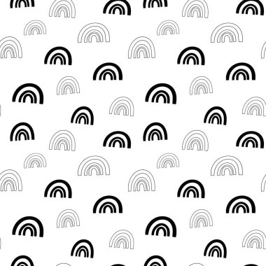 Gökkuşağı pürüzsüz desen, siyah beyaz el çizimi kavisli dijital kağıt, soyut gökkuşağı yinelenen arka plan, renk vektör duvar kağıdının tek renkli bandı, şirin yay dekoratif unsur, ambalaj kağıdı için modern gökkuşağı desenleri