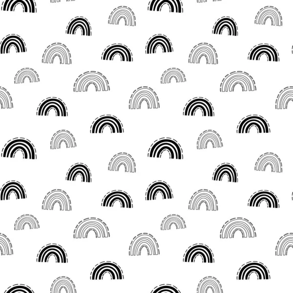 Regenbogen Nahtloses Muster Schwarz Weißes Handgezeichnetes Bogenkritzeldigitalpapier Abstrakte Regenbogen Die — Stockvektor