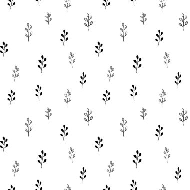 Bitkisiz desen, siyah beyaz ağaç karalama dijital kağıt, özyinelenen soyut bitkiler, monokrom bitki vektör duvar kağıdı, şirin çalı dekoratif element