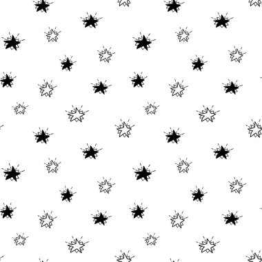Yıldızsız desen, siyah beyaz astral karalama dijital kağıt, soyut yıldızların tekrarlaması arka plan, tek renkli yıldız vektör duvar kağıdı, şirin yıldızlı dekoratif element.