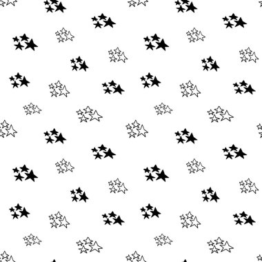 Yıldızsız desen, siyah beyaz astral karalama dijital kağıt, soyut yıldızların tekrarlaması arka plan, tek renkli yıldız vektör duvar kağıdı, şirin yıldızlı dekoratif element.